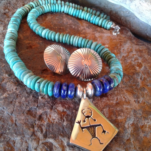 Sterling Silver turquoise lapis necklace SET - Picture 15 of 16